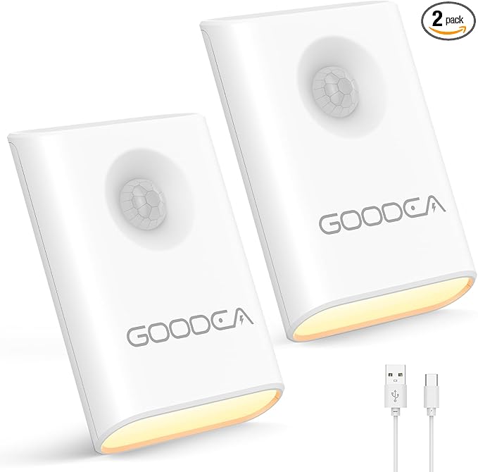 Rechargeable Battery Night Light with Motion Sensor, Wireless, Magnetic & Dimmable Stair Light, Portable Mini 3000K Warm White Stick-on Indoor Night Light for Bathroom, Hallway, Toilet, Bedroom, Stair