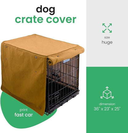 Molly Mutt Fast Car Dog Crate Cover, GOTS-Certified 100% Organic Cotton Canvas Cover for Dog or Puppy Kennel and Cage, Washable, Free of Harmful Chemicals, Huge, Fits 36"x23"x25" Crate