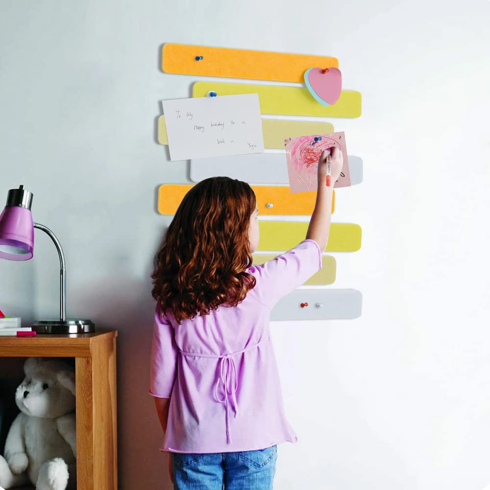 Vuzvuv 8 pcs Bulletin Board Bar Strips with 50 Pushpins，Self Adhesive Cork Board for Wall，Felt Pin Board for School，Office Decor(Yellow White)