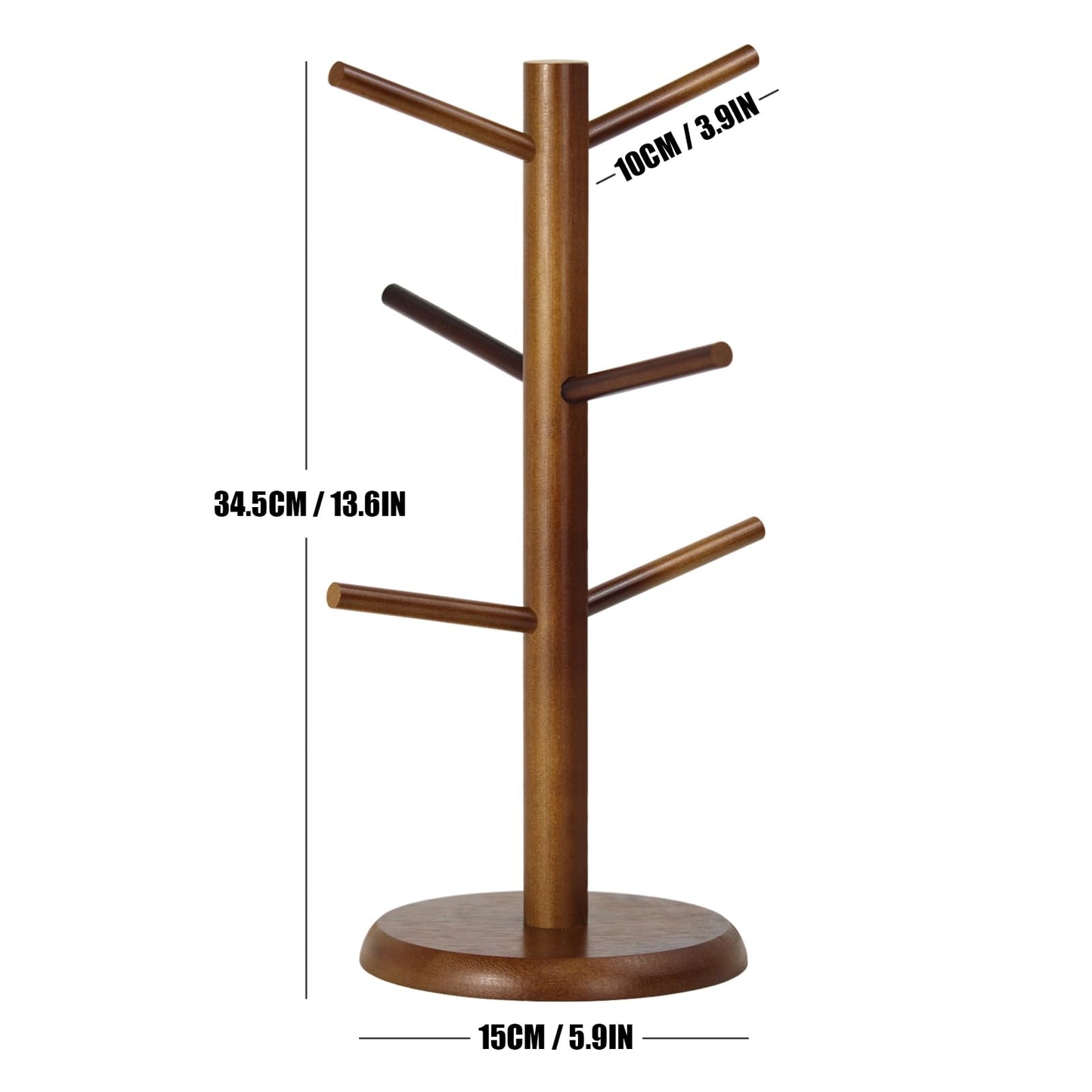 WERJOURU Mug Holder Tree,Coffee Cup Tree for Counter with 6 Hooks, Mug Holder for Counter Top，Coffee Bar Accessories and Decor，Jewelry Pendant(Brown)