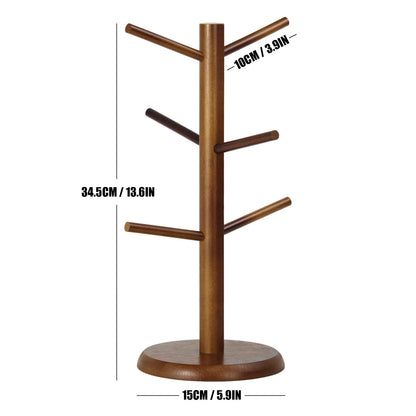 WERJOURU Mug Holder Tree,Coffee Cup Tree for Counter with 6 Hooks, Mug Holder for Counter Top，Coffee Bar Accessories and Decor，Jewelry Pendant(Brown)