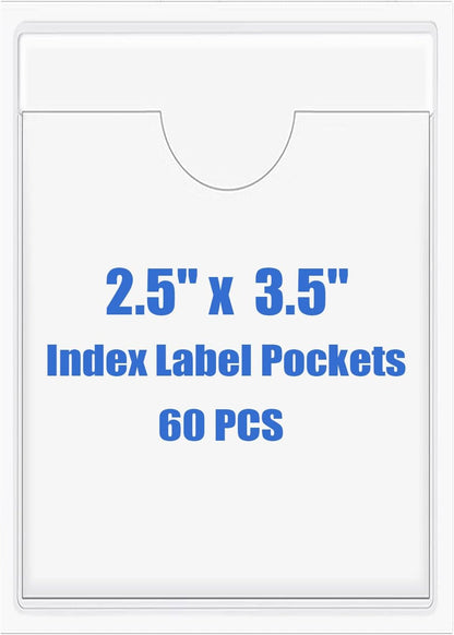 Origin-Joy 60 PCS Self Adhesive Index Card Pockets with Top Open, Clear Plastic Label Holder for Cards of Note, Library and Business, Adhesive Label Pockets & Card Holder (2.5 x 3.5 inch)