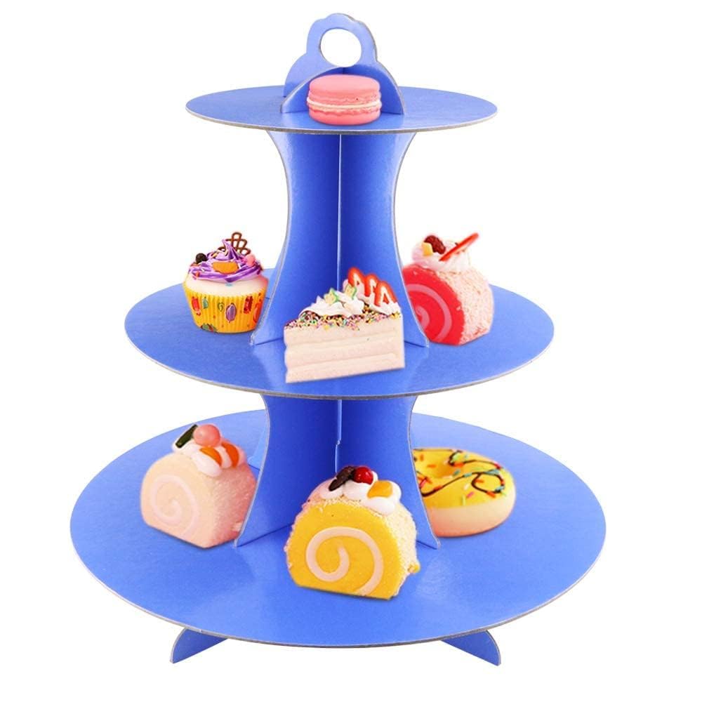 Faxco 3 Pack Cupcake Stand, 3-Tier Colorful Round Cardboard Cup Cake Tower Dessert Holder Stand, Reusable Pastry Serving Platter Food Display, Birthday Wedding Special Event Decoration