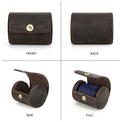 CONTACTS Tie Travel Holder for Men Crazy Horse Leather Handmade Ties Case Small Neckties Organizer Mens Tie Anti Wrinkle Storage Roll