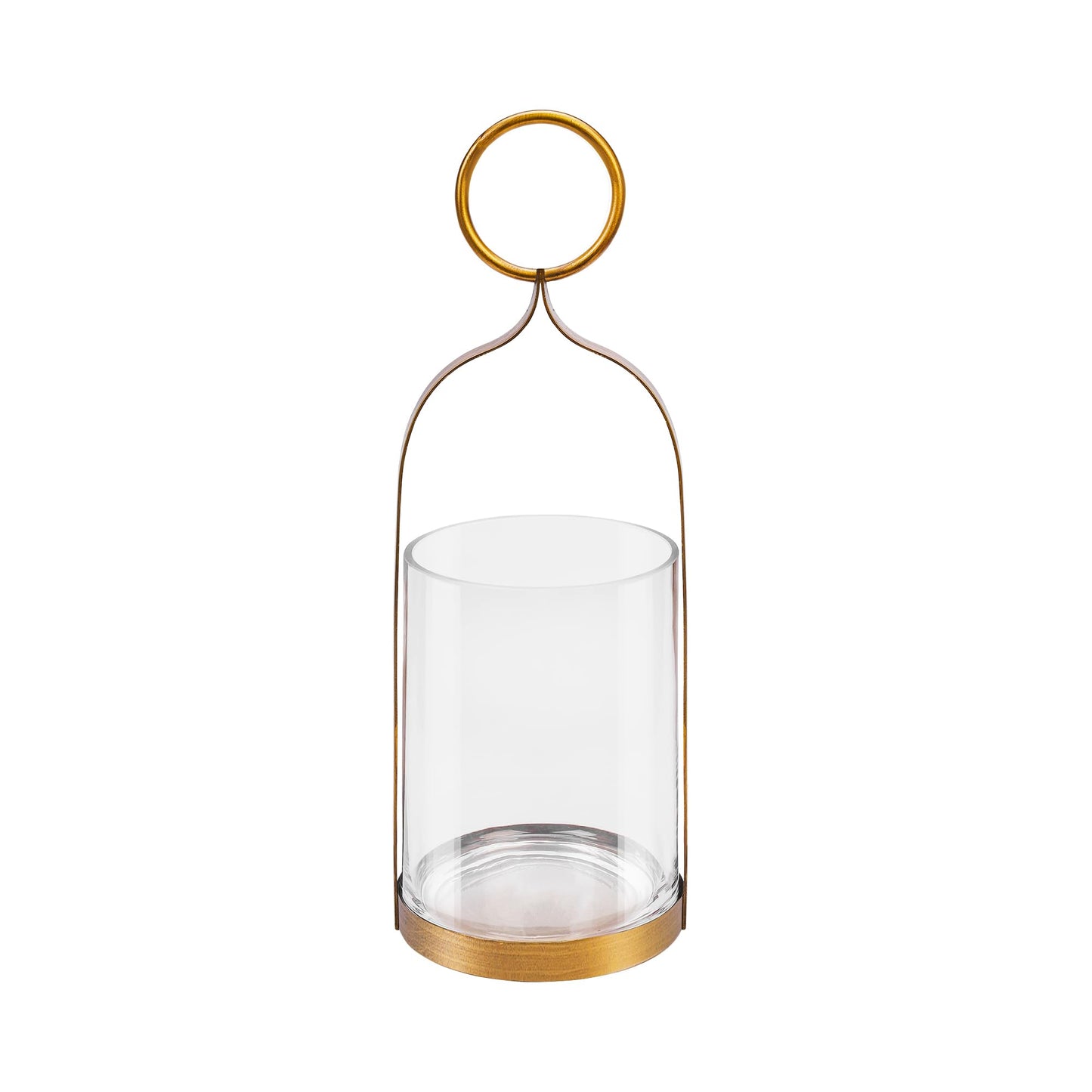 6" Wide Handmade Sturdy Glass Cylinder Jar with Metal Stand in Antique Brass, Display Glass Container for Candles and Plants, Hurricane Lantern, Candle Holder, Industrial, Farmhouse, Outdoor