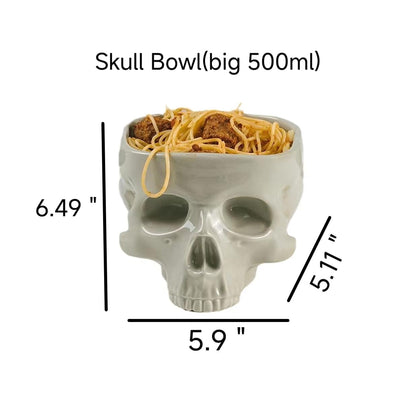 Fecheche Food Safe Skull Bowl for Eating, Ceramic Skull Shaped Bowl for Cereal Pasta & Ice Cream, Gothic Tabletop Skeleton Head Shaped Decor (big)