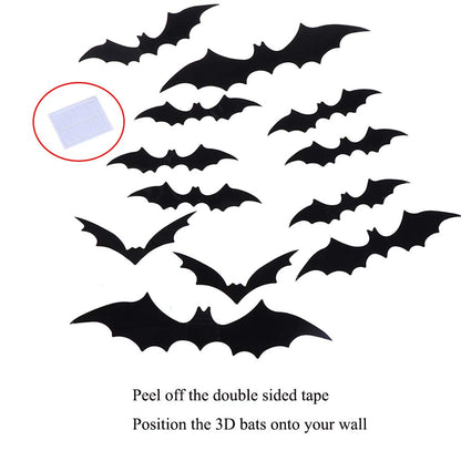 Orgrimmar 35 PCS Halloween Decorations Set Include Lace Spider Web Table Runner, Round Lace Table Cover, Fireplace Scarf Cover and 32 Pieces 3D Bats Wall Sticker Decal