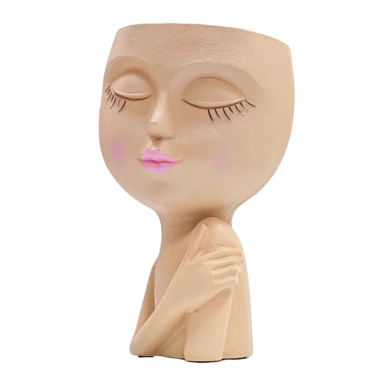 LuckyVin Face/Head Planters, Women Face Small Plant/Flower Pots with Drainage for Indoor Outdoor Succulents (Khaki)