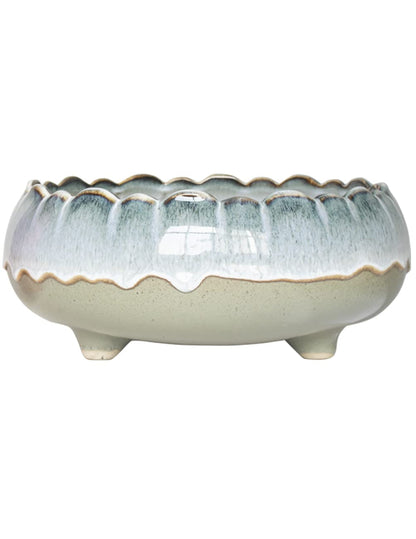 Dahlia 8.3'' Inch Large/Shallow/Wide Drip Glazed Ceramic Planter/Succulent Pot/Plant Pot, Gray