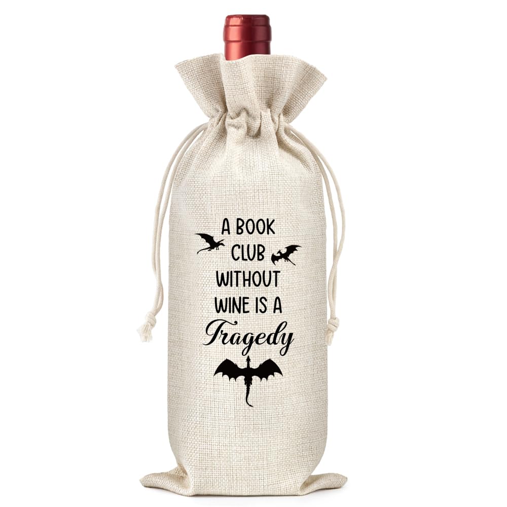 WHTYEFZ Book Club Without Wine Is A Tragedy Wine Gift Bag, Funny Book Lover Gifts for Women Men Friend Librarian Teacher Reader Hostess, Book Club Party Decor Reusable Bottle Tote for 750ml Wine