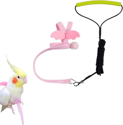 Pet Parrot Bird Harness and Leash, Adjustable Training Design Anti-Bite, Bird Nylon Rope with Cute Wing for Lovebird Budgie African Grey Macaw Conure (Pink,Pigeon)