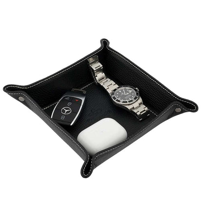 Fioretta Italian Leather Organizer Valet Tray - Black