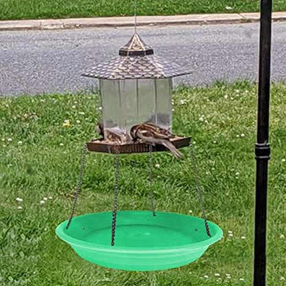 Multi-Purpose Bird Seed Catcher Platform Feeder - Hanging Tray With Seed Hoop and Accessories (Green)