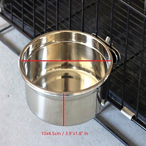 Bird Parrot Feeding Cups Cage Hanging Bowl Stainless Steel Perches with Clamp Holder - Bird Coop Cups Seed Water Food Dish Feeder Bowl 10 Ounce