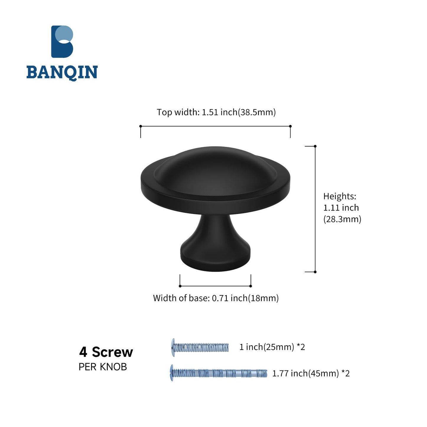 Banqin 30 Pack Cabinet Knobs Black Round Mushroom Hardware Cabinet Knob for Dresser Drawer Diameter 1-1/2 Inch
