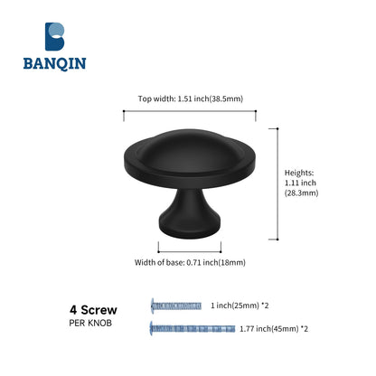 Banqin 30 Pack Cabinet Knobs Black Round Mushroom Hardware Cabinet Knob for Dresser Drawer Diameter 1-1/2 Inch