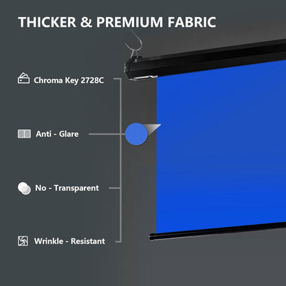RAUBAY Motorized Pull Down Blue Screen - 59.8" x 86.6" Collapsible Wall-Mount Background for Professional Video Production, Chroma Key Backdrop for YouTube, TikTok, Streaming, Video Conferencing