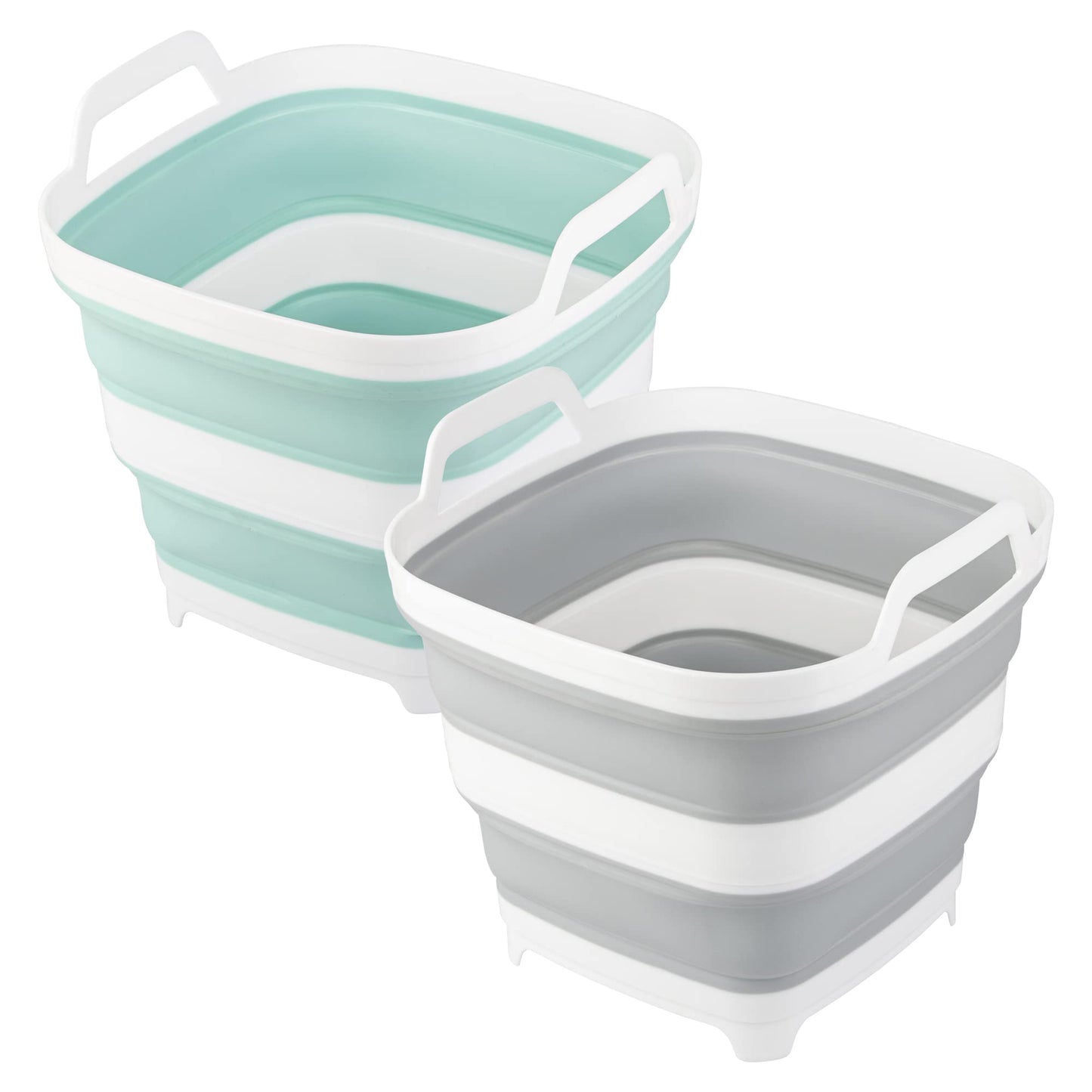 2 Pack Collapsible Ice Bucket with 2.77 Gal / 10.5L Each, Foldable Bottle Drink Cooler for Wine, Beer and Champagne, Space Saving Tub for House Cleaning, Outdoor Waterpot for Garden or Camping