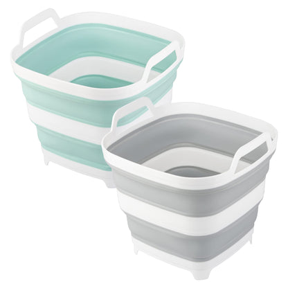 2 Pack Collapsible Ice Bucket with 2.77 Gal / 10.5L Each, Foldable Bottle Drink Cooler for Wine, Beer and Champagne, Space Saving Tub for House Cleaning, Outdoor Waterpot for Garden or Camping