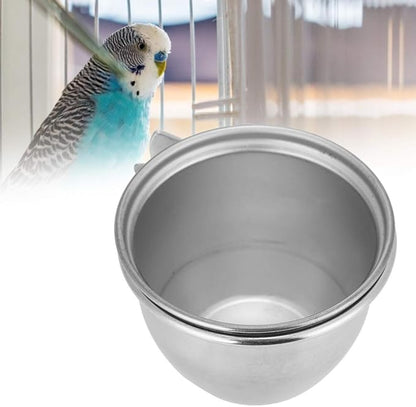 SYH&AQYE Stainless Steel Bird Food Water Coop Cup, Bird Feeding Dish Feeder with Clamp Holder for Macaw African Greys Budgies (8.5cm)