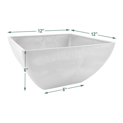 PSW Pot Collection 12x6 inch Plastic/Stone/Wood Composite Square Planter – No Drainage Hole (Drillable), Modern Indoor/Outer Pot for Flowers, Foliage, Succulents, Fairy Gardens Terra Cotta Color