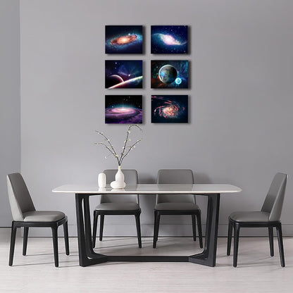 Universe Starry Sky Wall Art Canvas Decoration Painting，for Bedroom, Lvingroom, Bathroom Decor ，Posters for Kids, Boys or Girls Room ，Astronomy Picture Modern Artwork ，29x38cmx6pcs，Framed
