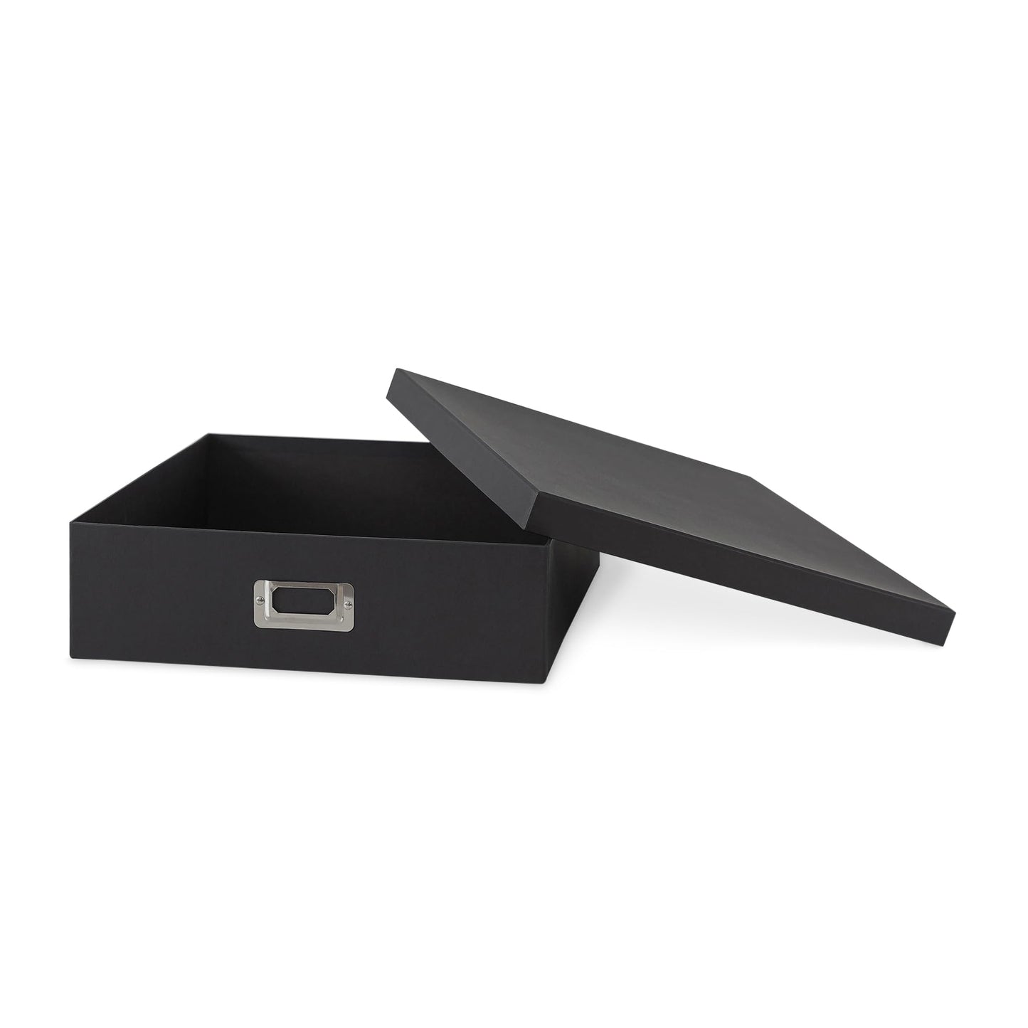 Soul & Lane Photo Storage Box with Lid, 14.8 × 13.0 × 3.7 Inches, Keepsake Memory Organizer, Cardboard Storage for Photo Albums, Scrapbooks, Artwork, Stationary, Memorabilia, Craft Supply, Black