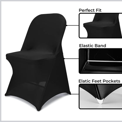 Babenest 100PCS Spandex Folding Chair Covers, Halloween Upgraded Universal Stretch Washable Fitted Chair Slipcovers Protector for Wedding, Holidays, Banquet, Party, Celebration (Black)