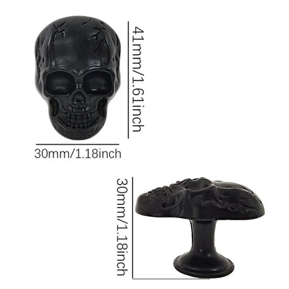 Sutfmwe Black Metal Skull Drawer Knobs Pulls, Unique Skull Cabinets Knob Covers Decorative,Single Hole Handle for Dresser Closets Hardware Furniture Halloween Skull Kitchen Accessories 4Pcs (Black)