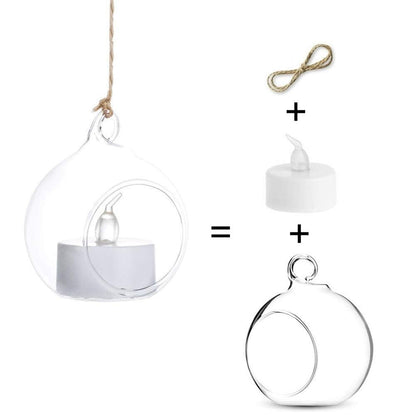Sziqiqi Hanging Glass Globes Orbs Tea Light Candle Holders with Flameless LED Tealight for Wedding Ornaments, Wedding Birthday Christmas Party Centerpiece Accessory 2.36inch 10pcs +2 Extra