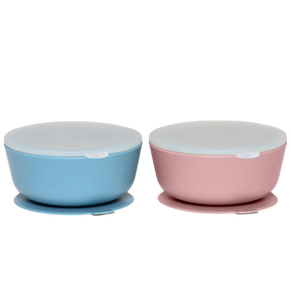 WeeSprout Suction Bowls for Baby & Toddlers (Set of 2) - 100% Silicone w/Plastic Lid - Leak Proof Feeding Supplies - Dishwasher & Microwave Safe Infant Dinnerware w/Extra Strong Base