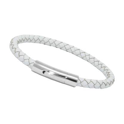 LZD Men Unisex Genuine Leather Braided 6mm Stainless Steel Clasp Bracelet White 7" 8" 9" Inches Clasp4