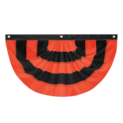 LinaGarten Halloween Bunting Flag 2 x 4 ft Fully Sewn Orange & Black 5 Stripe with 3 Grommets Pleated Half Fan Flag Bunting Banner Trick or Treat Halloween Decor Outside Porch Garden Outdoor Yard Indoor Home
