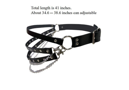 Eigso Punk Leather Belt for Women Men Plus Size Goth Chain Studded Leash for Woman Man Party Rave Accessory for Woman Man