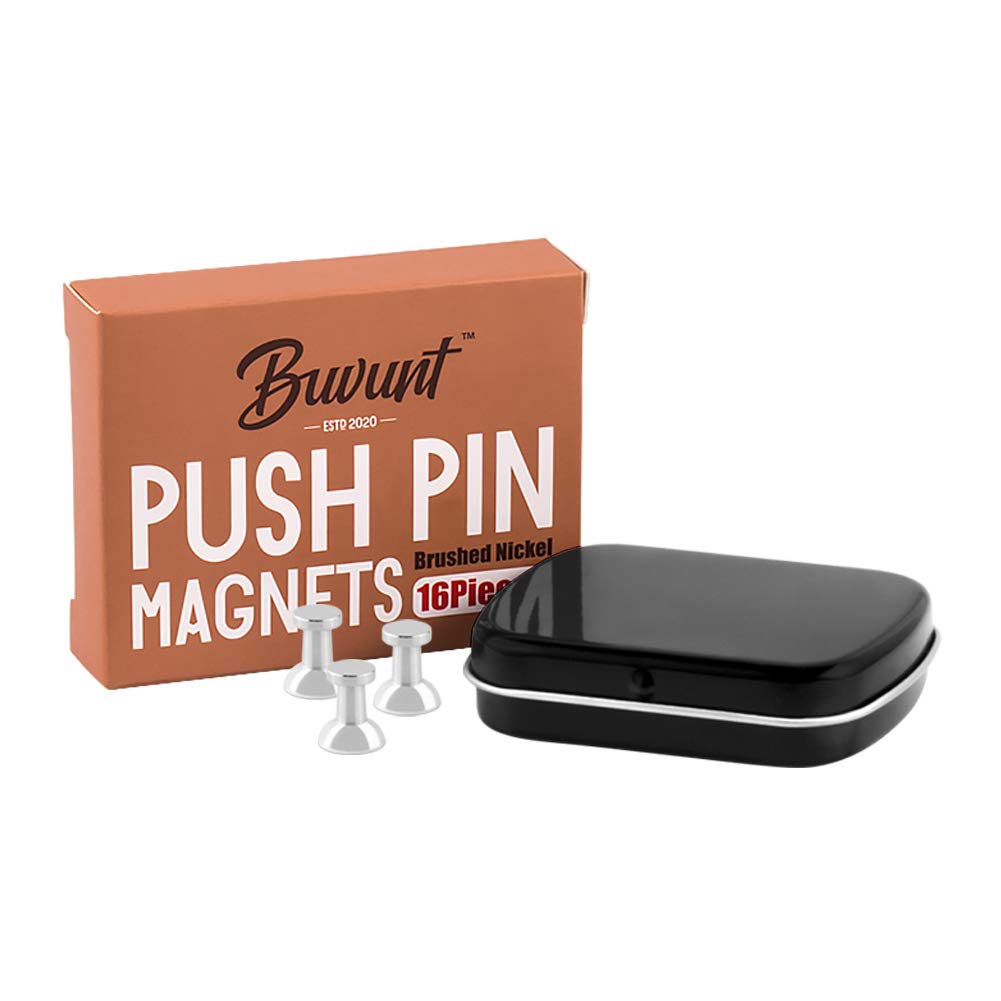 Magnetic Push Pins for Refrigerator Magnets, 16pcs Brushed Nickel for Office, Whiteboard, Map Magnets