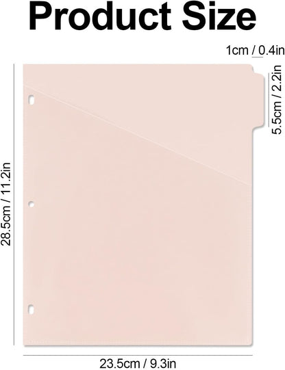 5 tab dividers for 3 Ring Binder with Pockets, Plastic Dividers with Clear Front Pocket, 5-tab Index Dividers with 3 Holes Punched for School & Office Supplies (Pink)