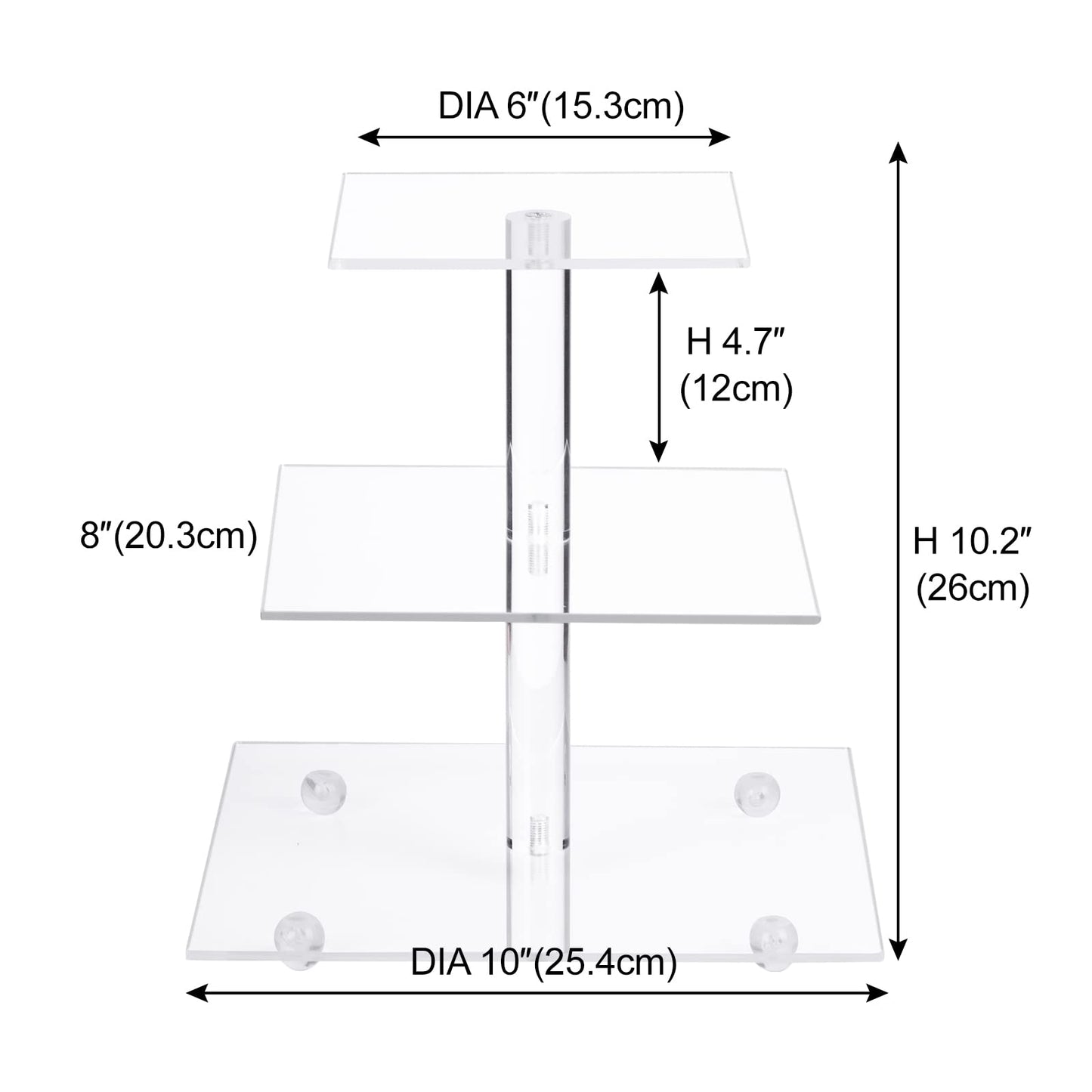 Boxalls Cupcake Stand, 3 Tier Square Acrylic Cupcake Display Stand Holder, Clear Dessert Pastry Tower for Wedding, Birthday, Theme Party, Baby Shower
