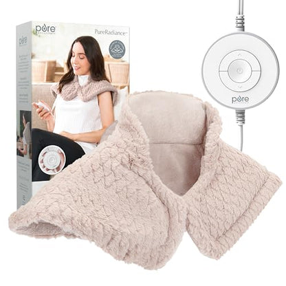 Pure Enrichment PureRelief Neck & Shoulder Heating Pad - 4 Heat Settings, Auto Shut-Off, Universal Fit, Magnet Closure, Soft Micromink, Storage Bag, 5-Year Warranty, Machine Wash (Turquoise Blue)