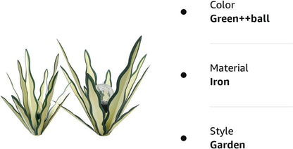 LCJECV Metal Agave Plant Garden Art, 2 Pack Tequila Rustic Sculpture, Rustic Metal Agave Plants Garden Lawn Home Ornaments, for Yard Stakes, Garden Figurines, Outdoor Patio (2 PCS Green with Light)