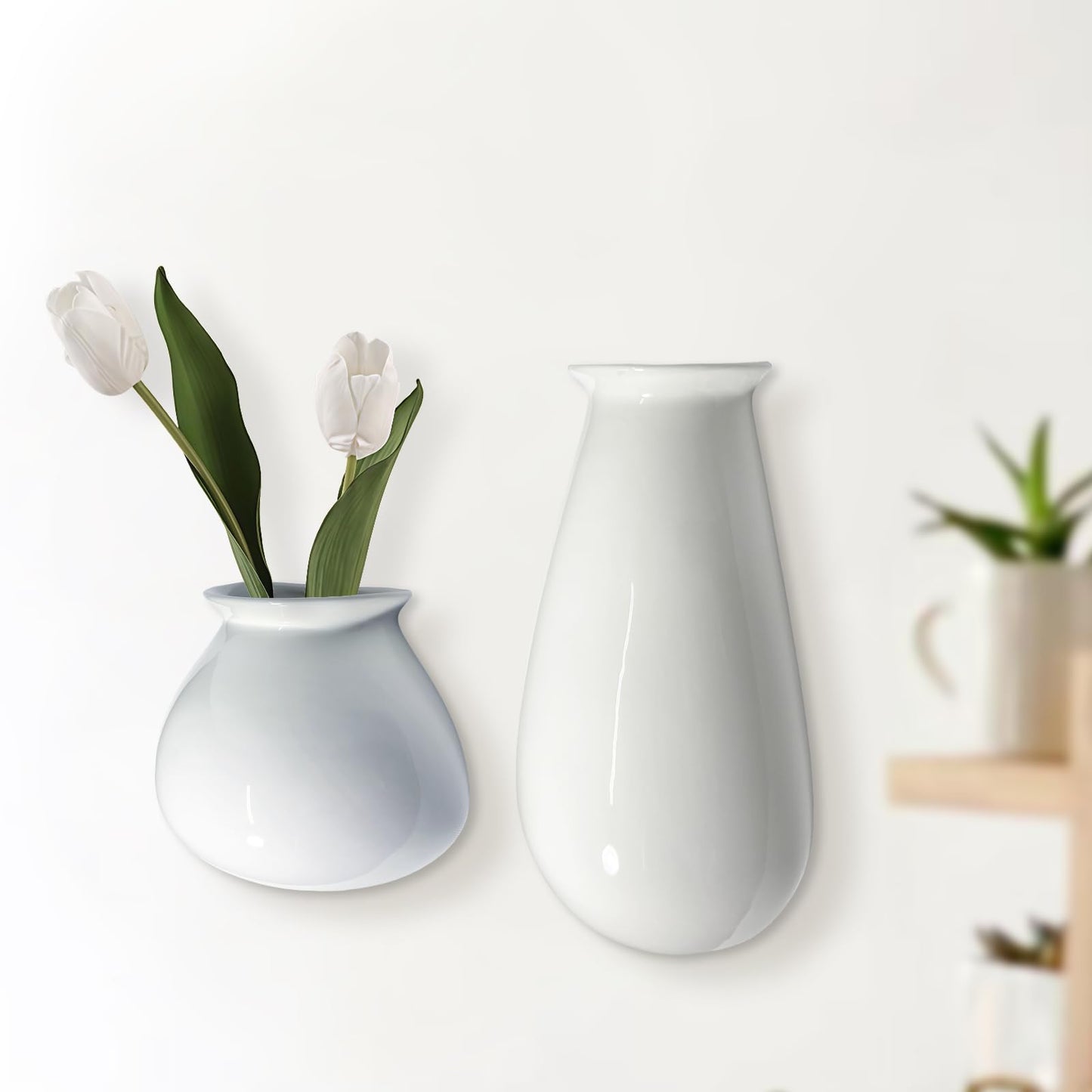Set of 2 Hanging Ceramic Wall Planters, Wall Mounted Plant Holder, White Ceramic Planters for Indoor Plants, Home & Office Décor, Wall Hanging Flower Pots for Living Room, Bedroom, Balcony, Garden