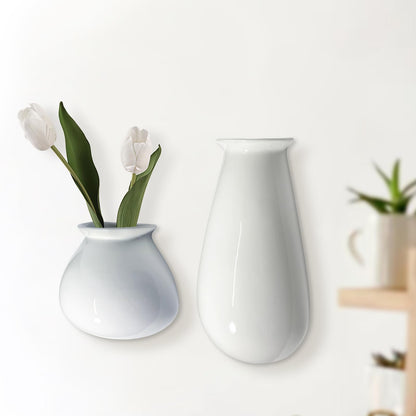 Set of 2 Hanging Ceramic Wall Planters, Wall Mounted Plant Holder, White Ceramic Planters for Indoor Plants, Home & Office Décor, Wall Hanging Flower Pots for Living Room, Bedroom, Balcony, Garden