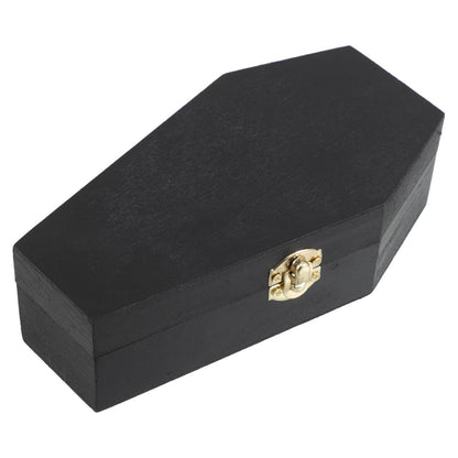 Hemoton Wooden Coffin Candy Box with Flip Lid Small Coffin Box for Treats and Pet Ashes Keepsake Handcrafted Halloween Decor Jewelry Organizer 6.10X3.26X1.81In