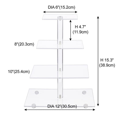 Cupcake Stand, 4 Tier Square Acrylic Cupcake Display Stand Holder, Clear Dessert Pastry Tower for Wedding, Birthday, Theme Party, Baby Shower