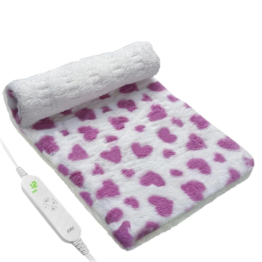 ZXU Heating Pad for Back Pain Relief, Ultra Soft Sherpa Heating Pad for Cramps Relief with 12 Heat Setting, Moist Heat Option, and Auto Shut Off Function Hot Heated Pad (Pink,Heart Pattern)