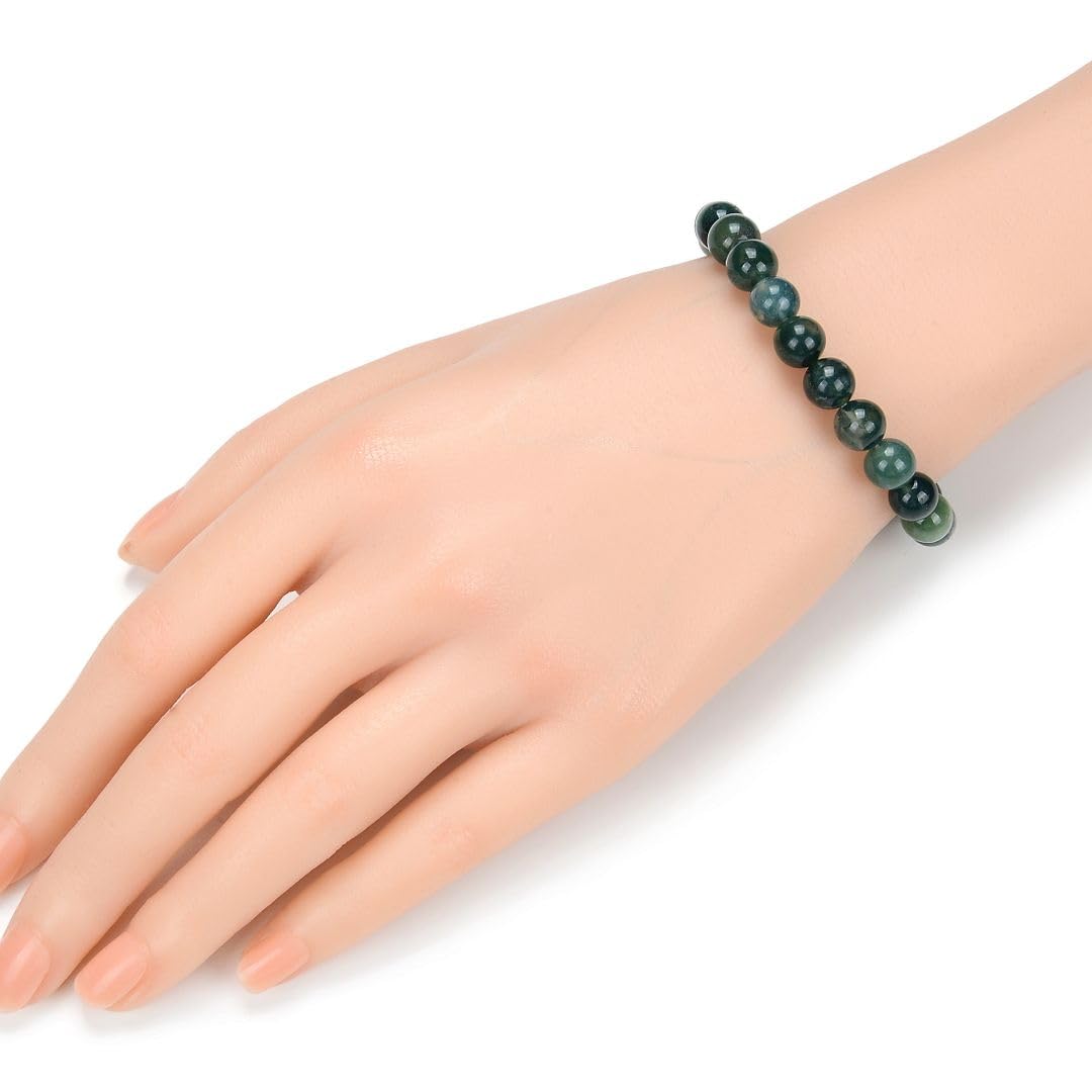 Adabele Real Natural Moss Agate Gemstone Beaded Bracelet 7 inch Stretch Chakra Healing Crystal Stone Jewelry Energy Quartz Rock GB8-25