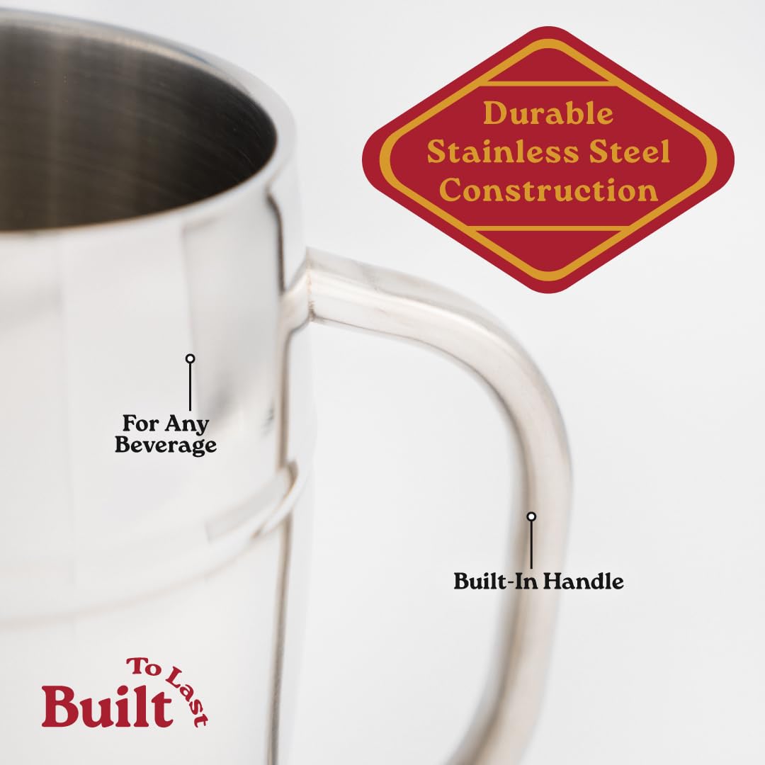 Silver Beer Mug 500ml for Men & Home Bar | Stainless Steel Beer Cup with Matte Interior & Polished Silver Exterior | Durable Large Beer Stein for Beer, Ale & Cocktails | by L’escape Artiste