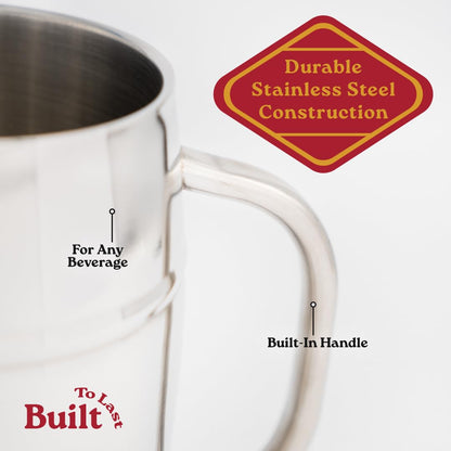 Silver Beer Mug 500ml for Men & Home Bar | Stainless Steel Beer Cup with Matte Interior & Polished Silver Exterior | Durable Large Beer Stein for Beer, Ale & Cocktails | by L’escape Artiste