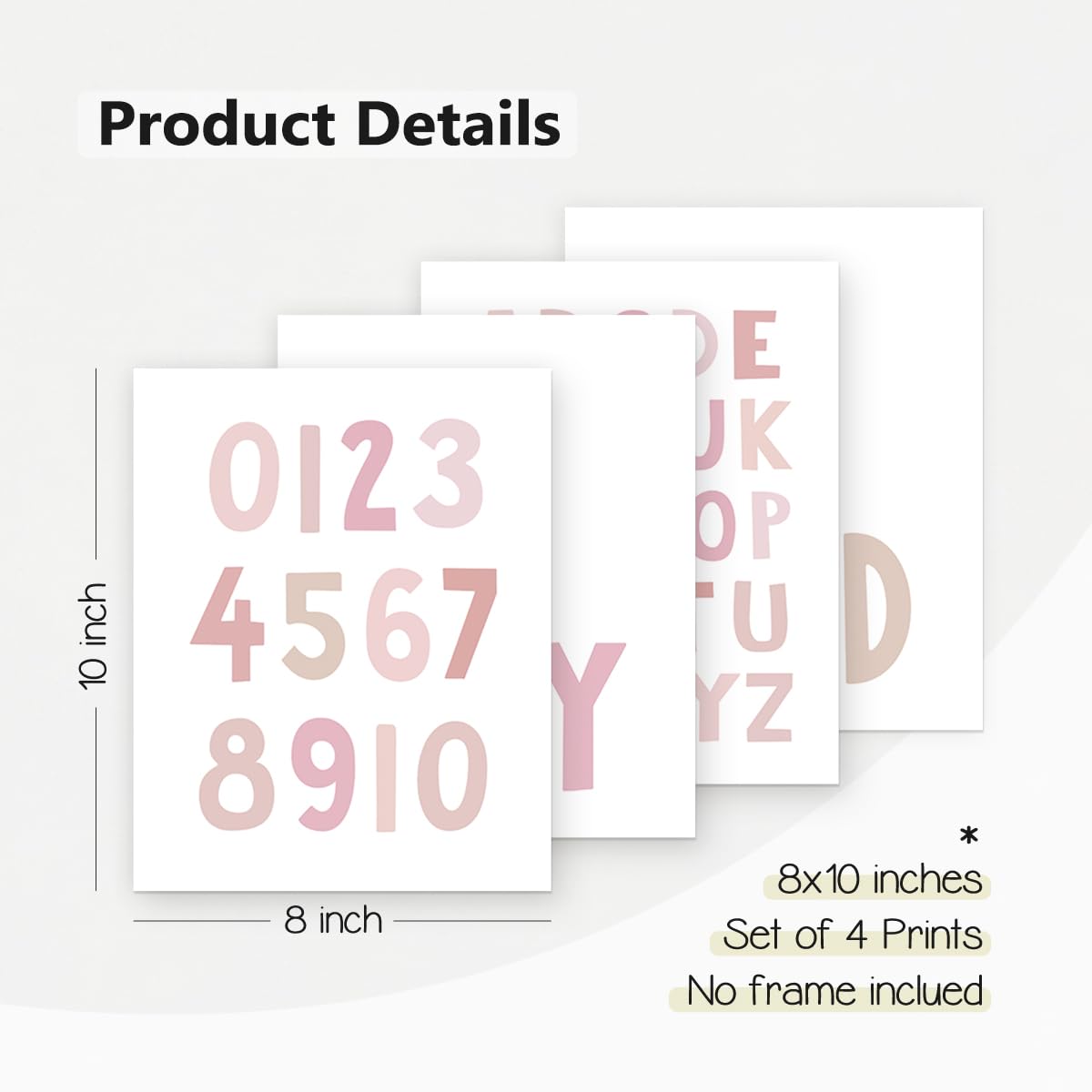 PLKMN Let's Play Read Wall Art Set of 4, Educational Posters, Montessori Classroom Decor, Neutral Kids Decor,Alphabets Number Prints for Nursery Classroom,8x10 Unframed - Pink