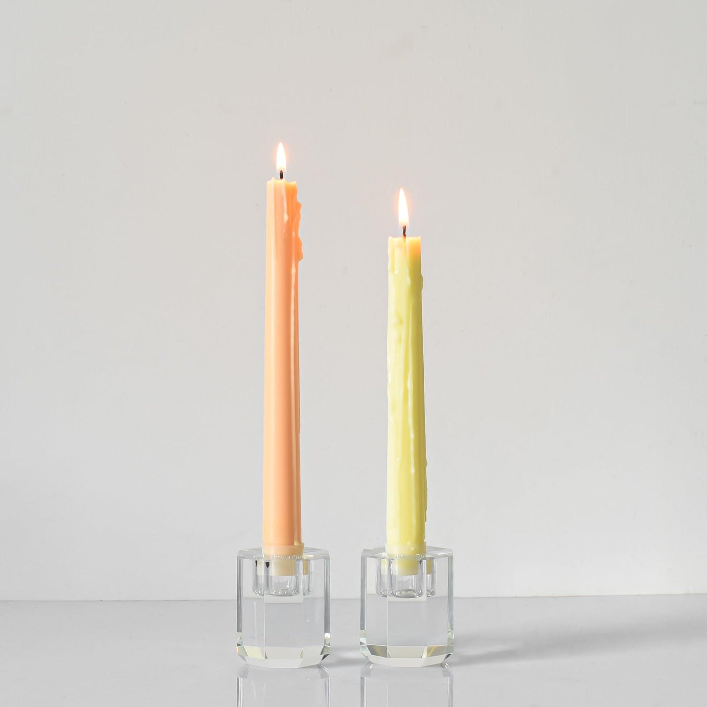 DONOUCLS Crystal Candle Holders Pack of 2, Clear Crystal Tapered Candlesticks Holders, Tabletop Centerpiece Home Decor(2.4in Tall)