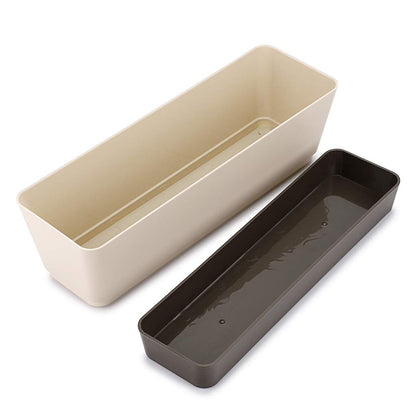 Skelang 2 Pcs Rectangular Plant Pot, 12" Watering Plant Container with Drainage Hole, Window Planter Box with Saucer for Succulents, Flowers, Herbss